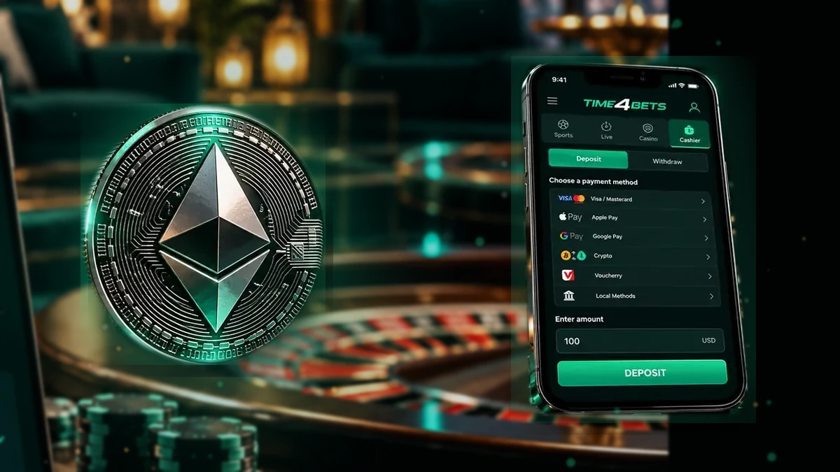 Ethereum deposit through the Time4Bets mobile cashier