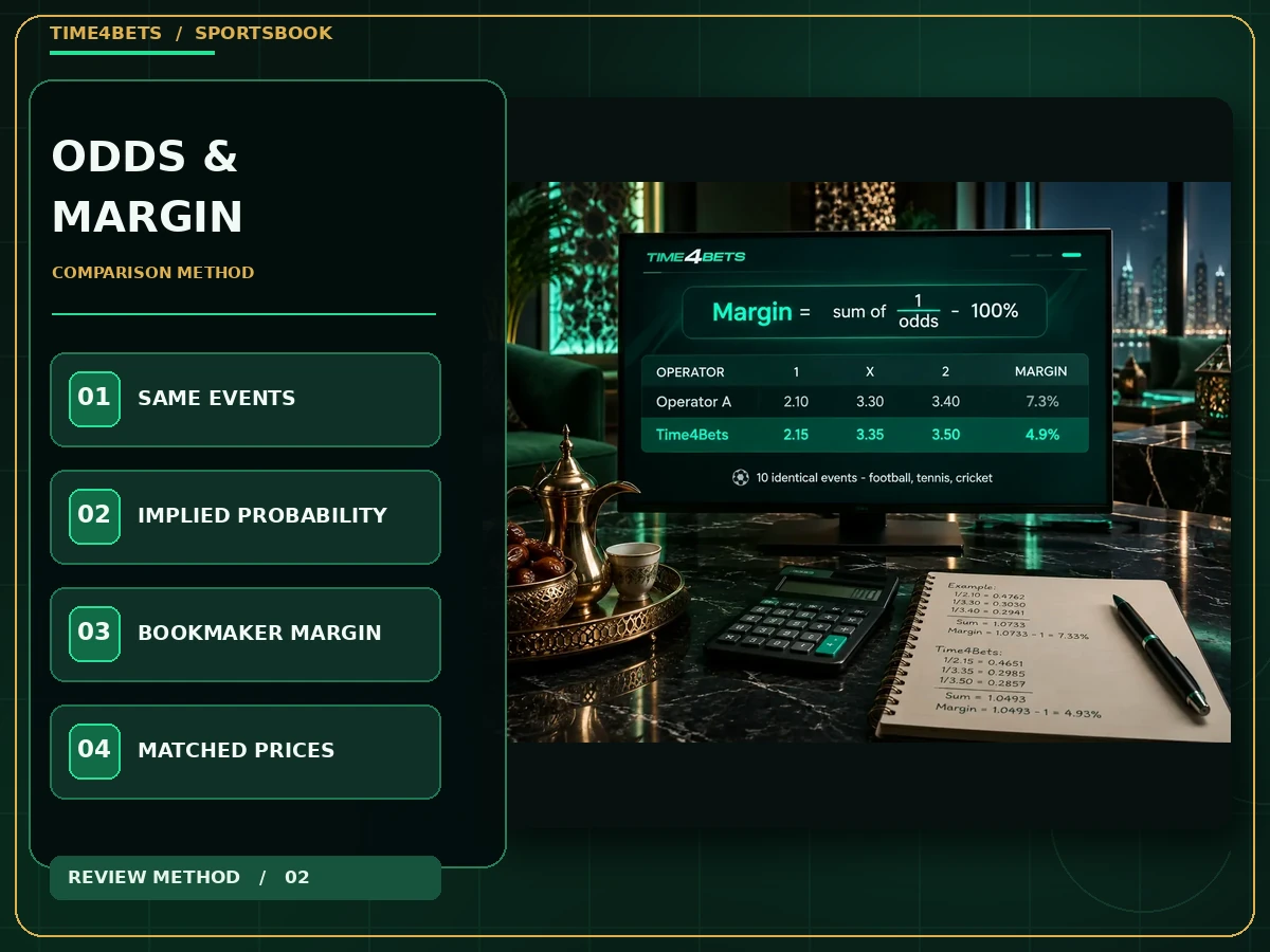 Time4Bets bookmaker odds and margins comparison methodology on matched events