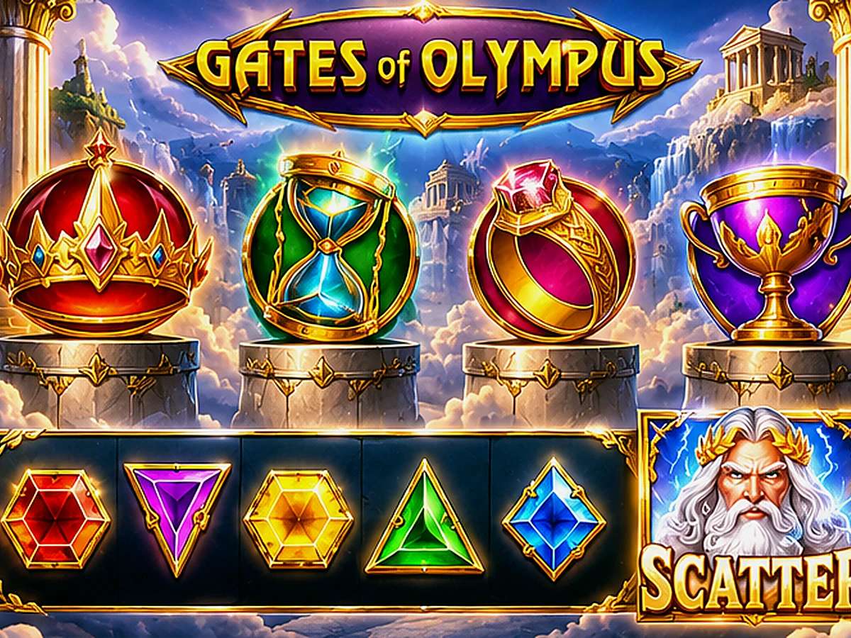 Gates of Olympus crown hourglass ring and chalice symbols
