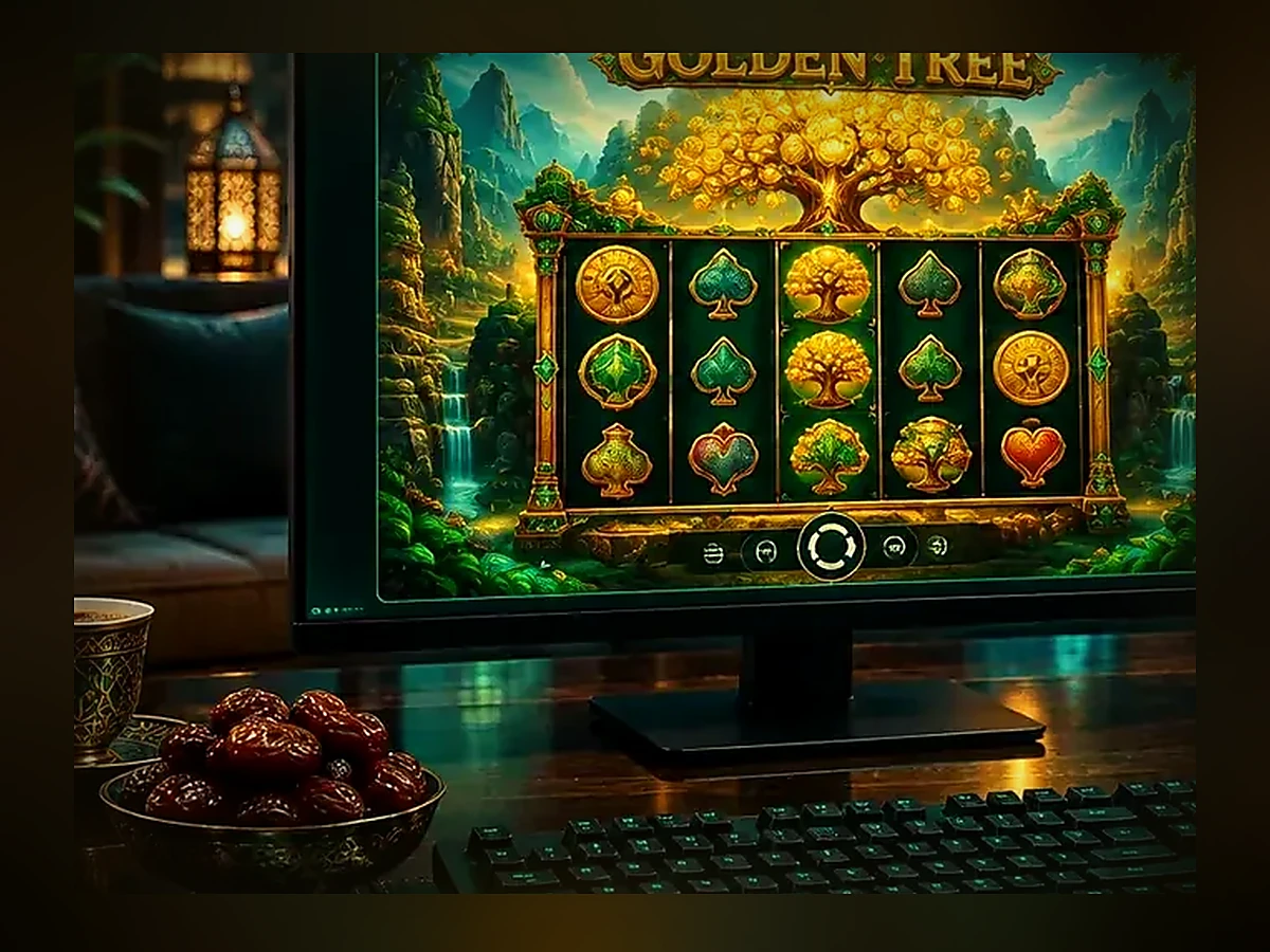 Golden Tree gameplay and stake settings on screen