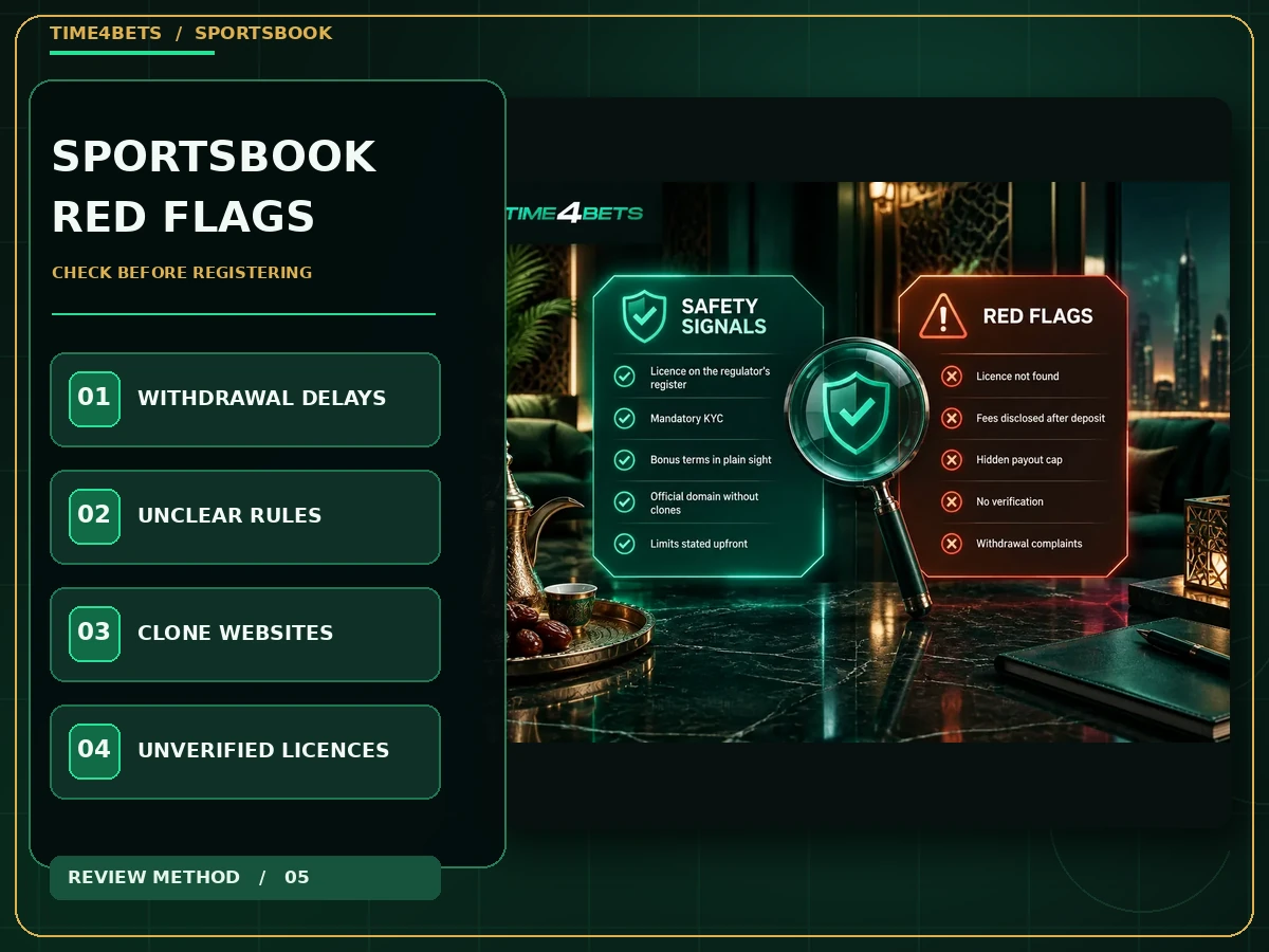 Sportsbook warning signs including payout delays unclear rules clone sites and licences