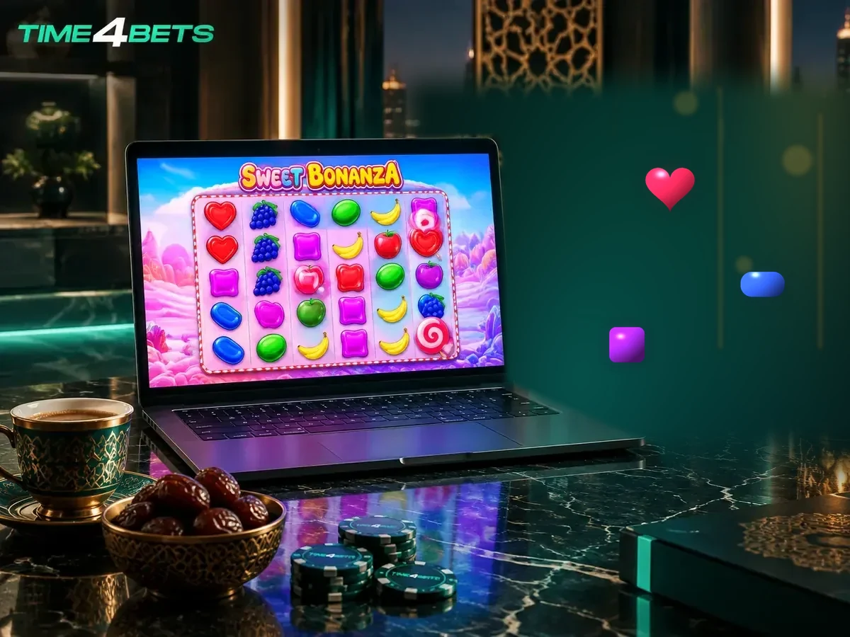 Sweet Bonanza slot grid displayed on a casino laptop