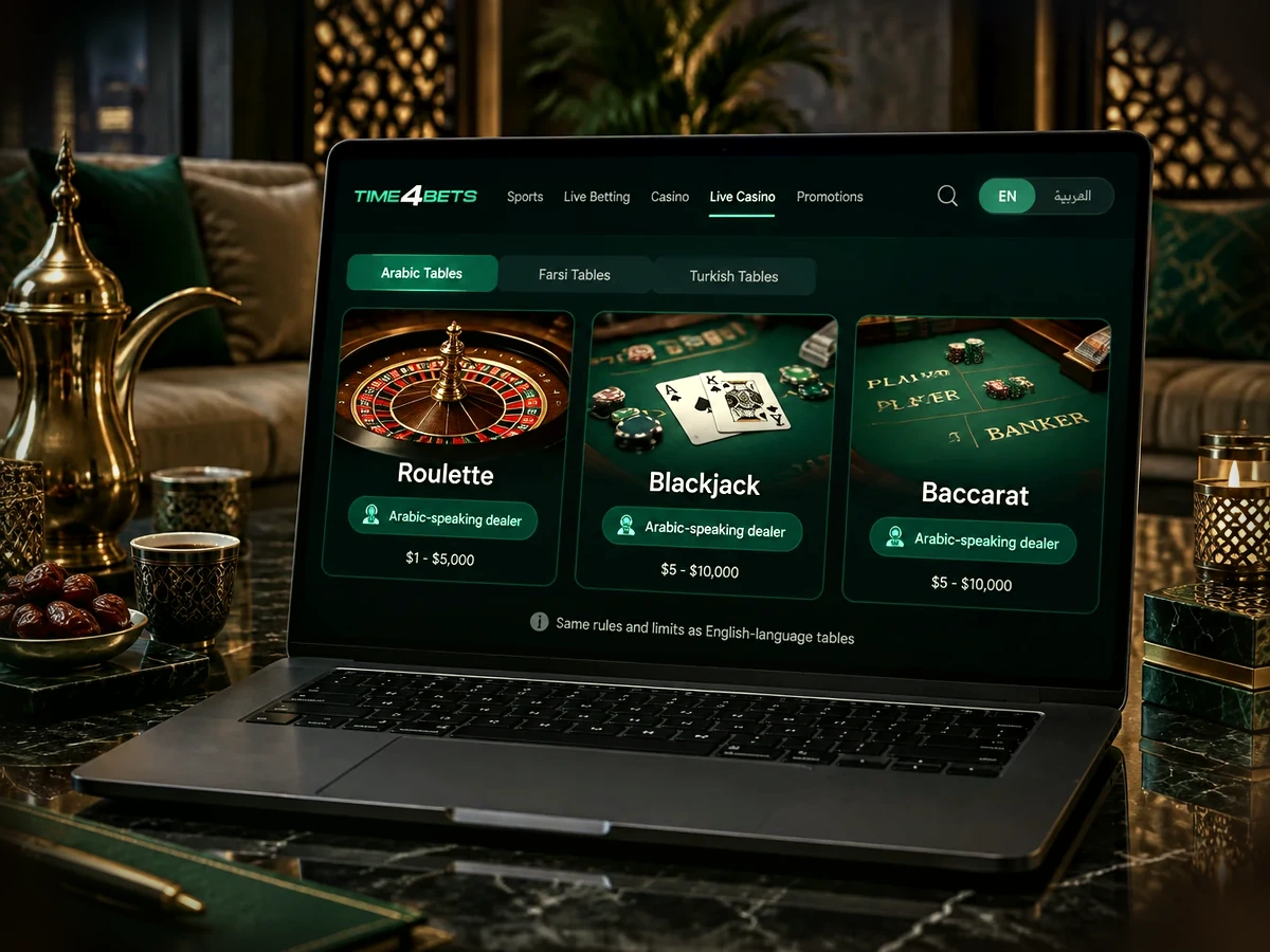 Arabic live casino table selection at Time4Bets