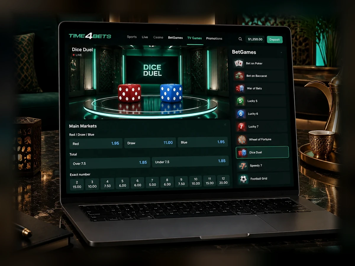 BetGames Dice Duel live studio betting interface at Time4Bets