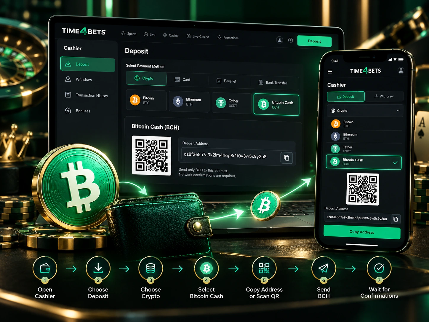 Time4Bets Bitcoin Cash Deposit Guide