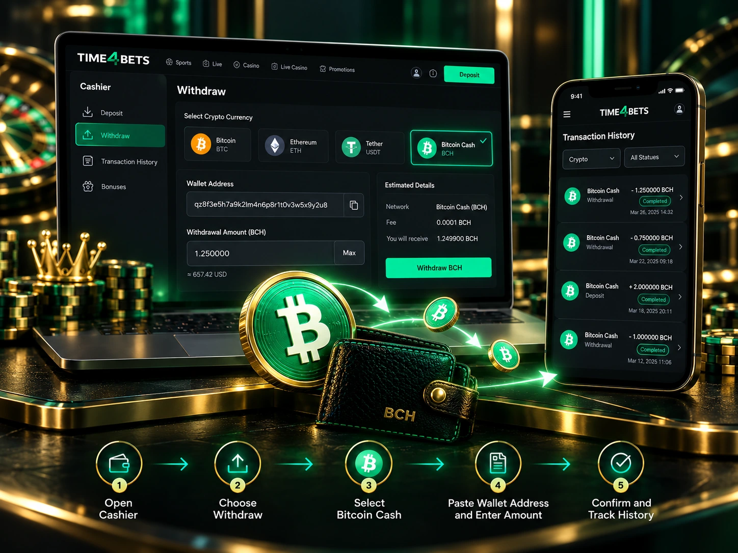 Time4Bets Bitcoin Cash Withdrawal Guide
