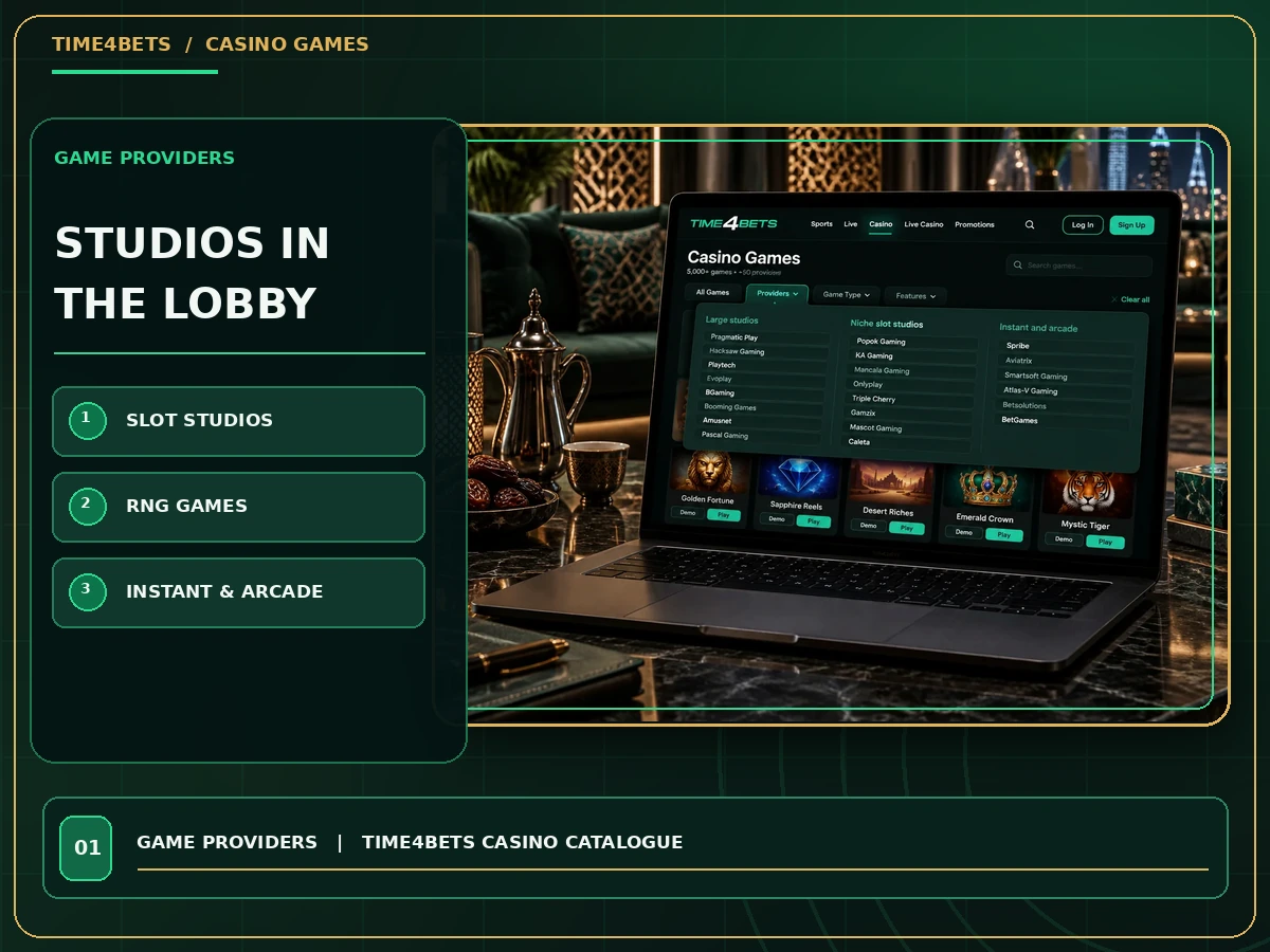 Provider directory in the Time4Bets casino game catalogue