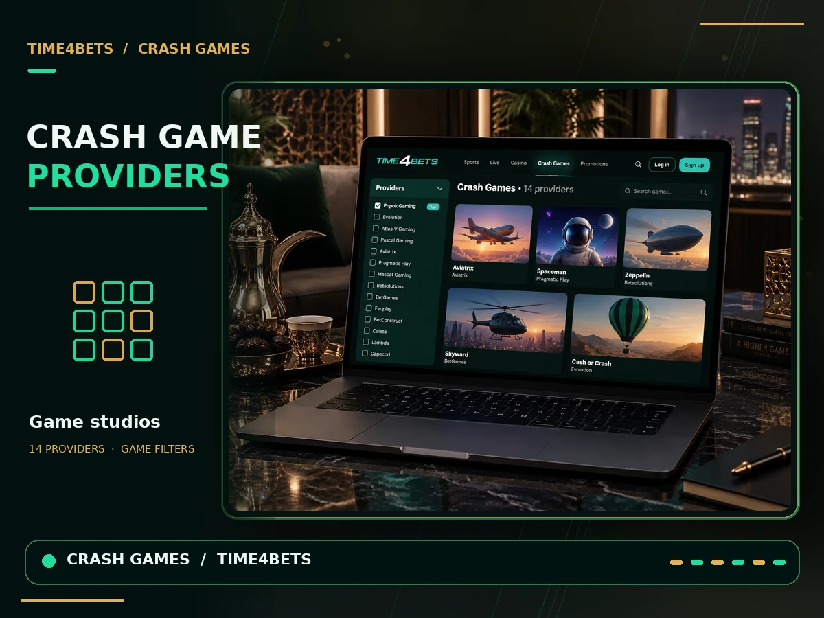 Time4Bets crash game providers in the casino lobby