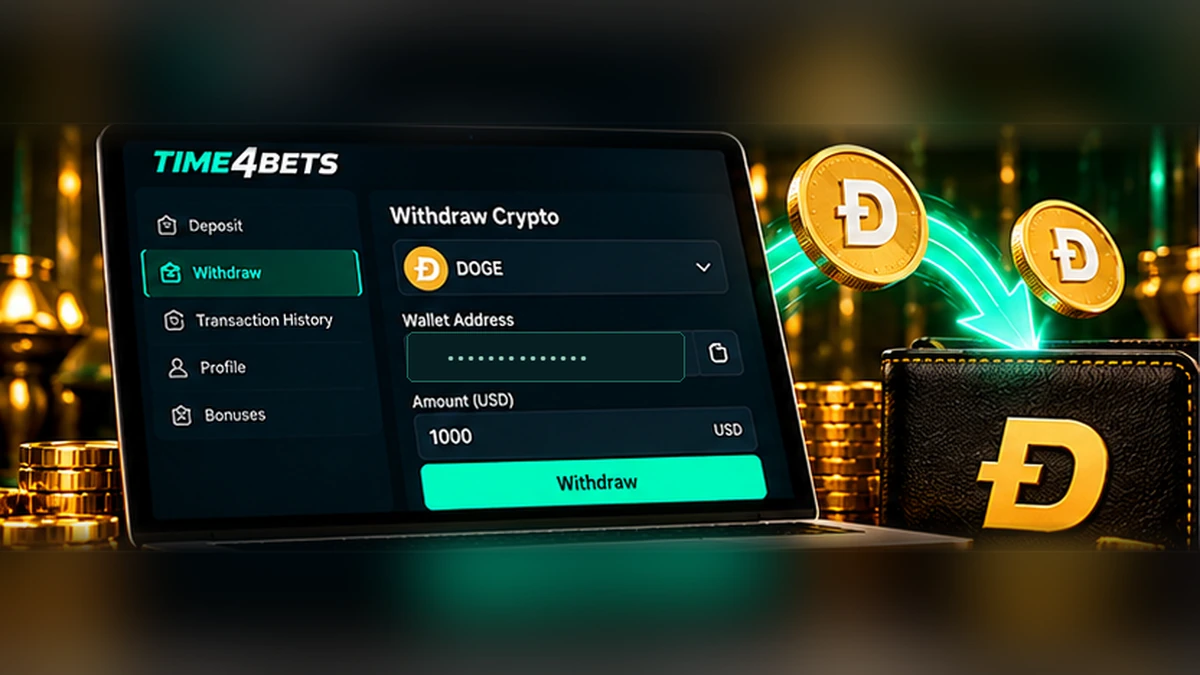 Time4Bets DOGE withdrawal from casino to crypto wallet
