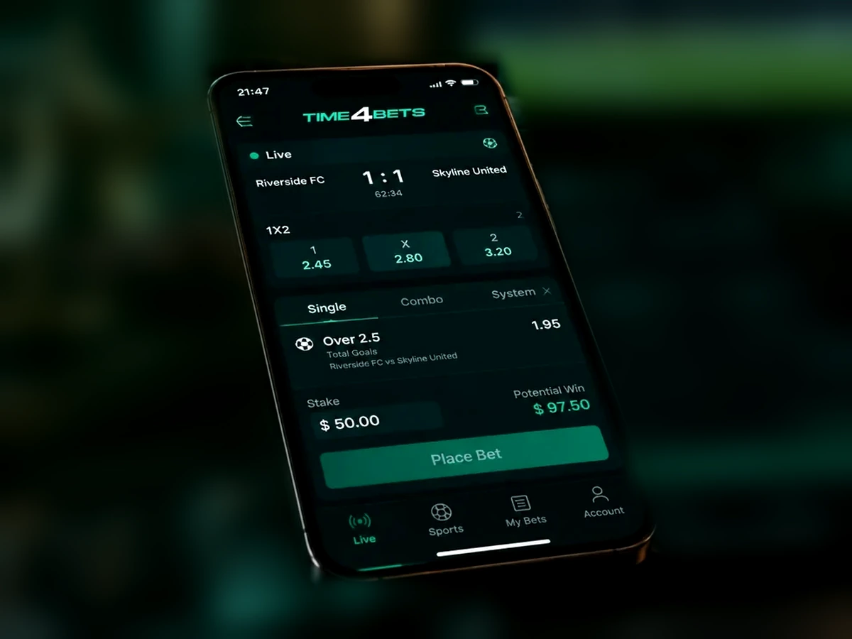 Time4Bets mobile betting slip when live odds change