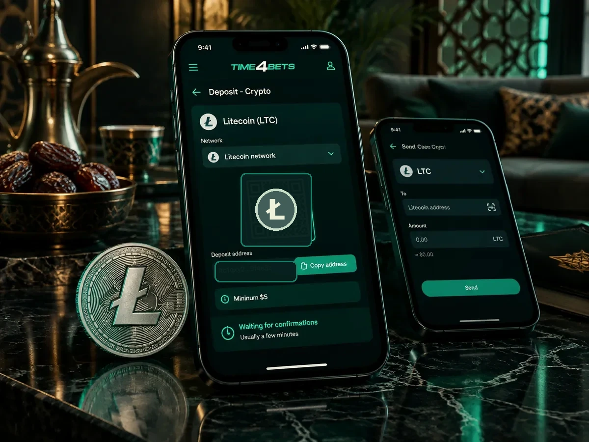 Litecoin deposit through the Time4Bets crypto cashier
