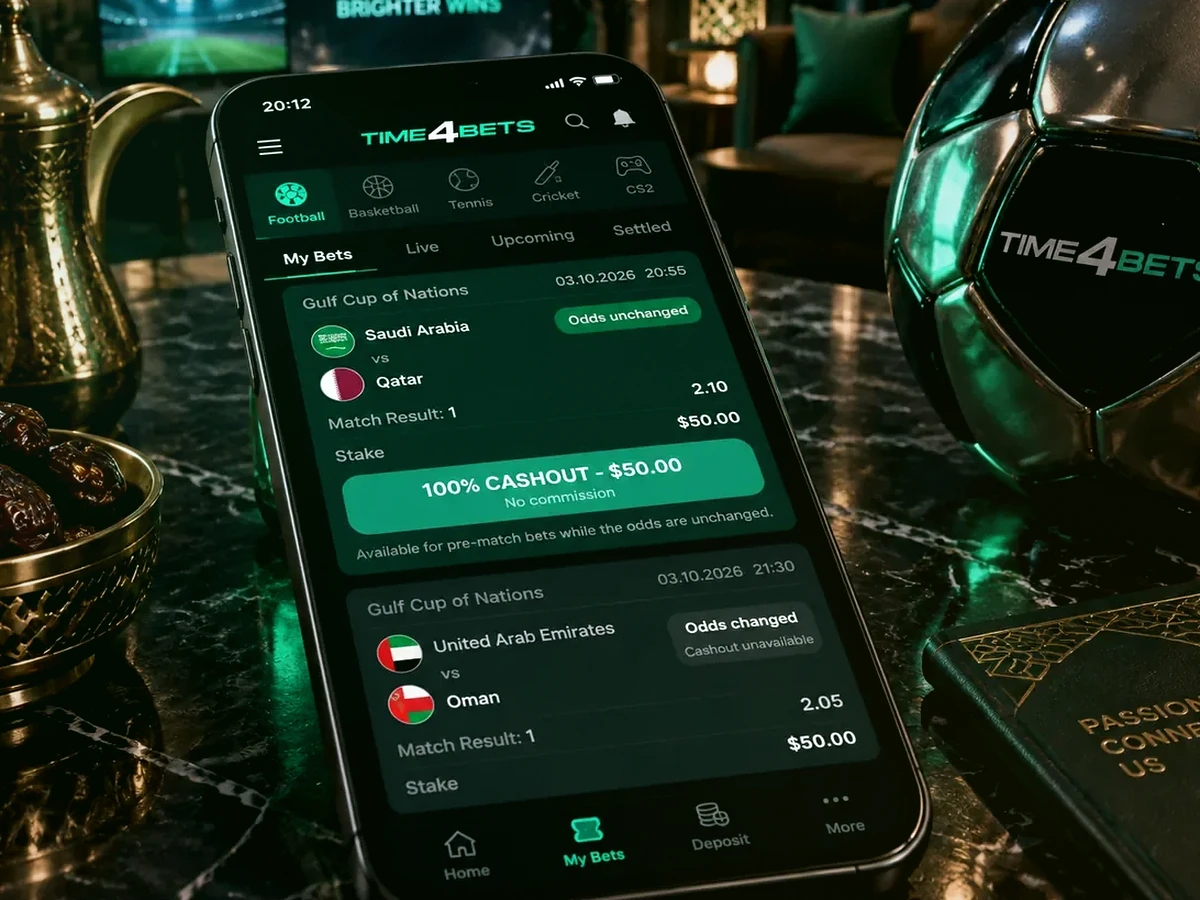 Time4Bets cash-out feature on a mobile betting slip