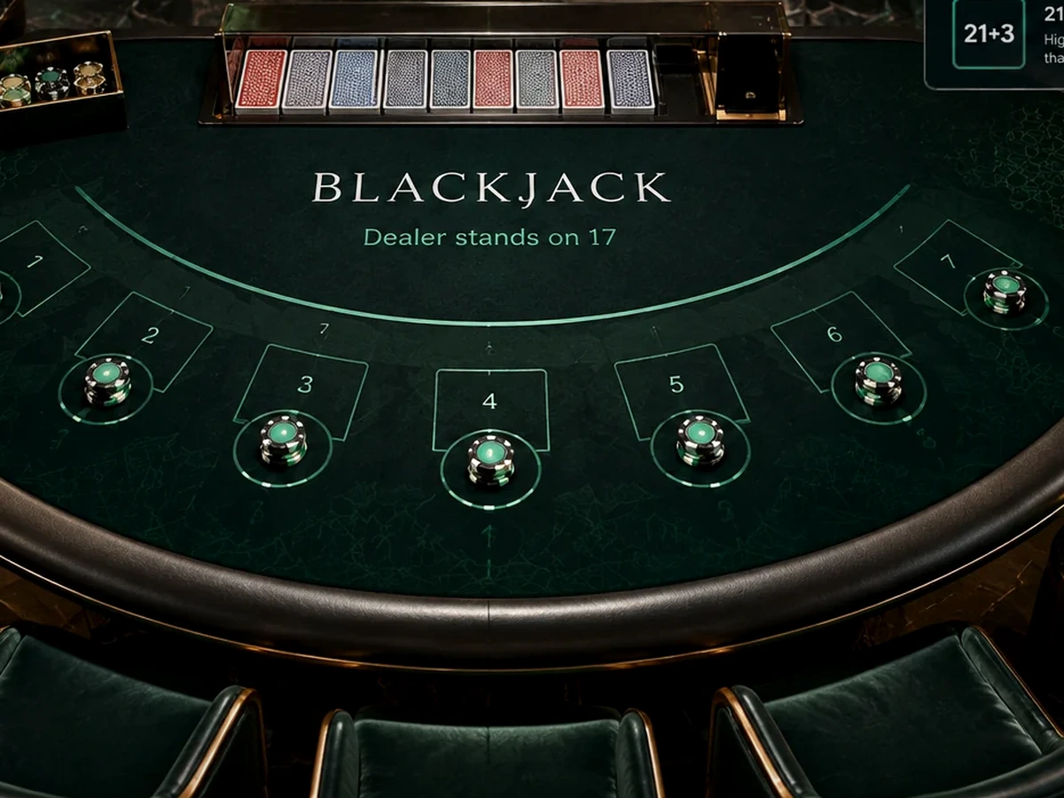Live blackjack table with dealer cards and betting layout