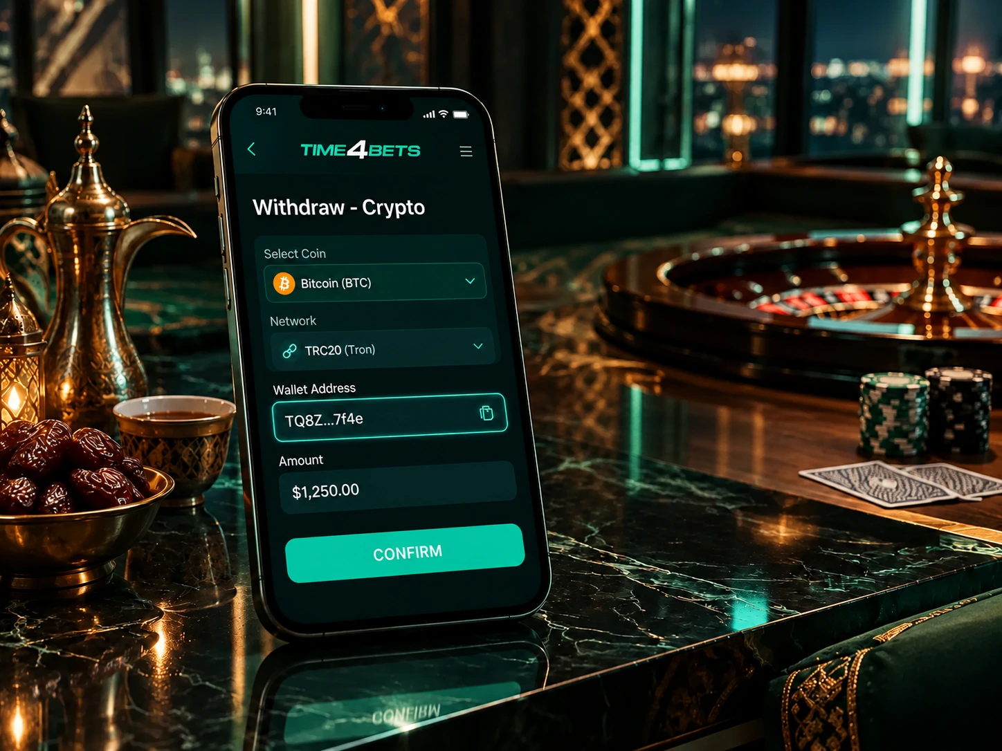 Time4Bets crypto withdrawal form on a mobile device
