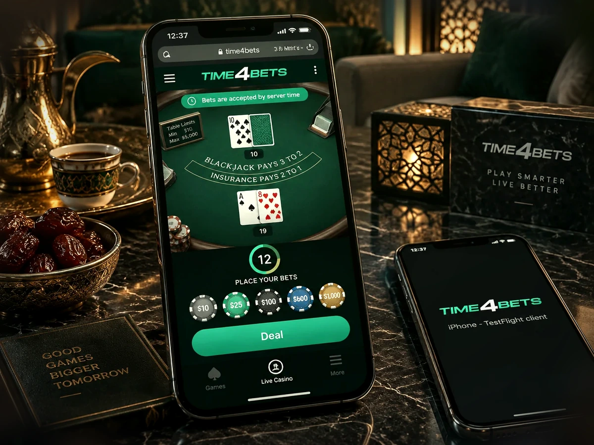 Time4Bets live casino on a full smartphone display