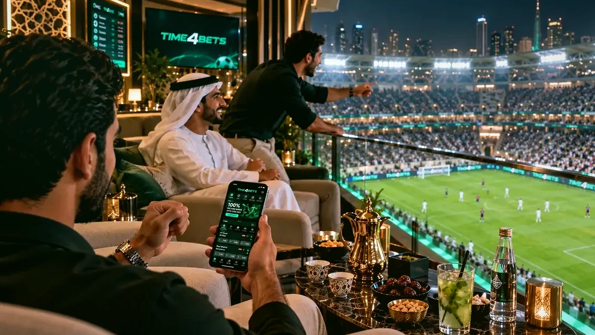 Time4Bets live sports betting on a phone at a football stadium