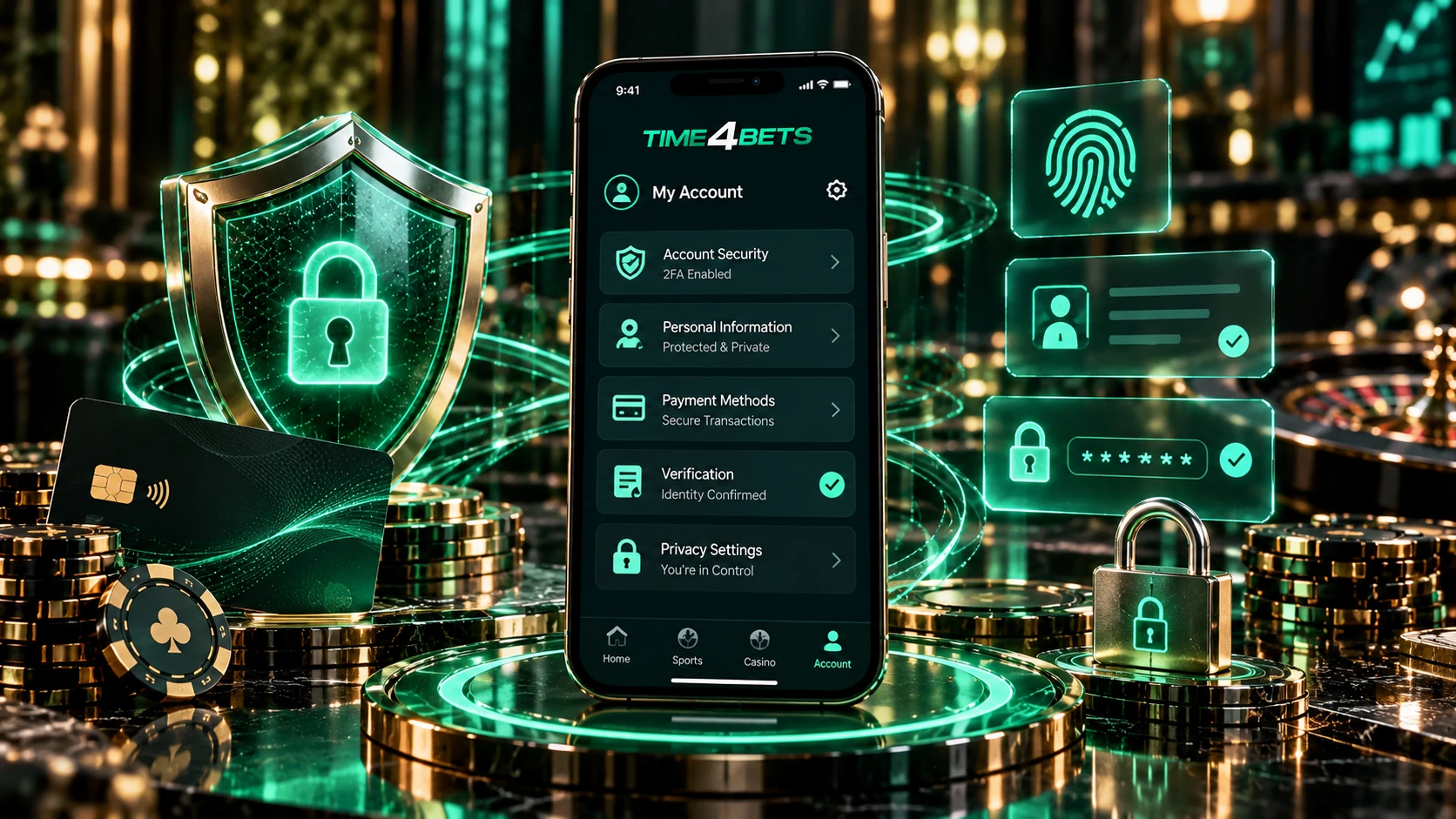 Time4Bets mobile account security and data privacy