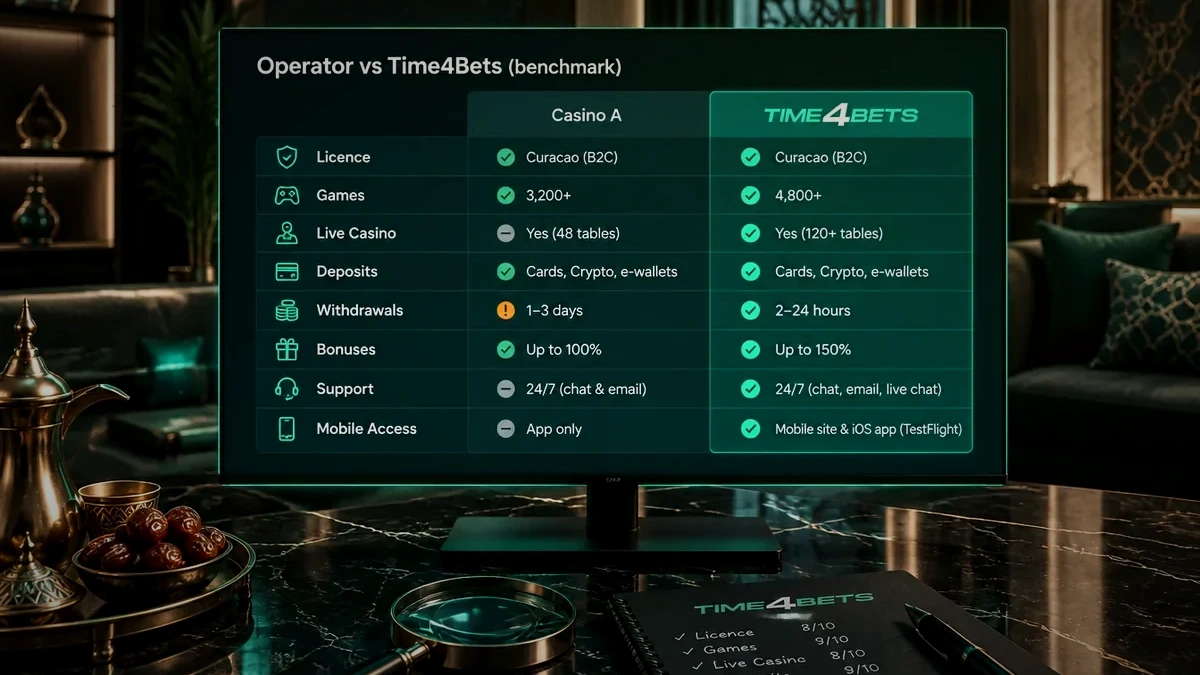 Time4Bets review methodology with operator comparison and licence criteria