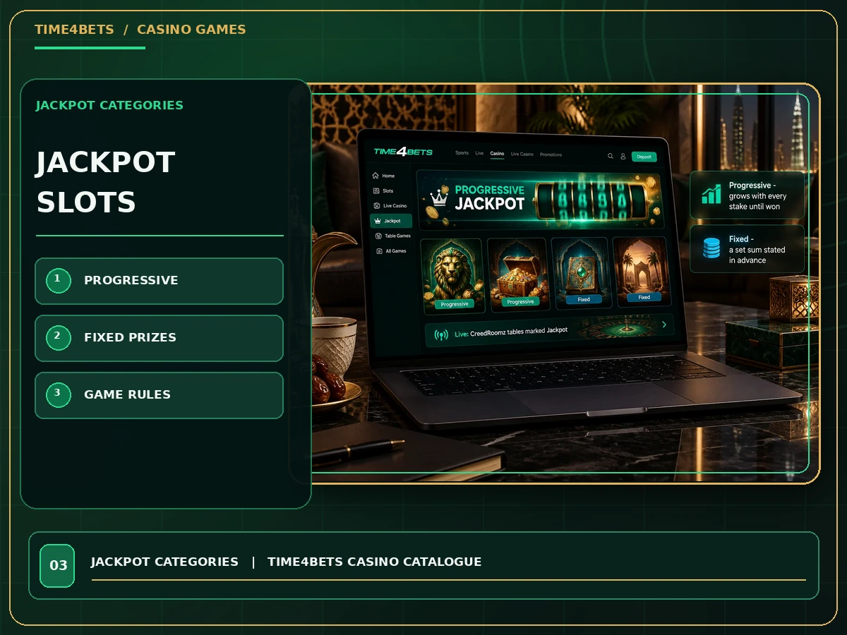 Progressive and fixed jackpot slot games in the Time4Bets lobby