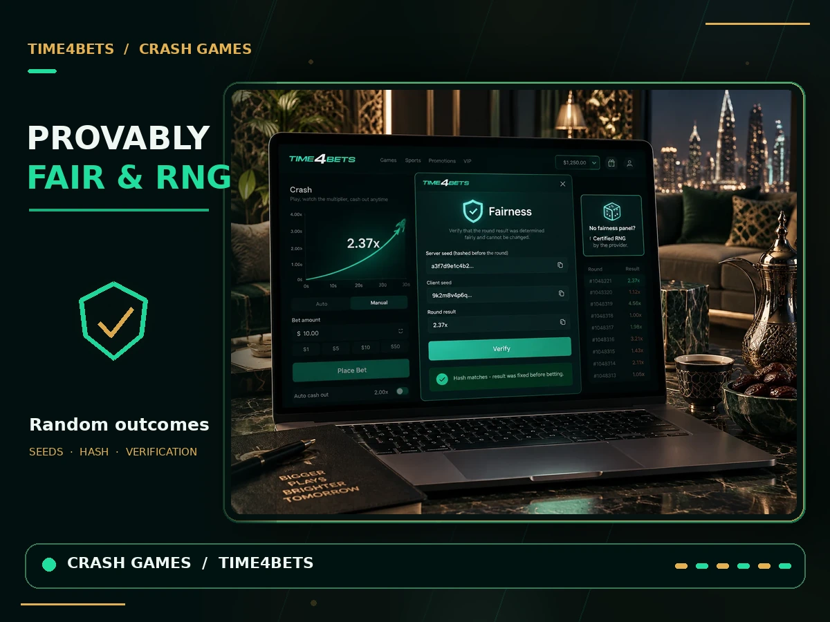 Time4Bets crash game provably fair and RNG verification