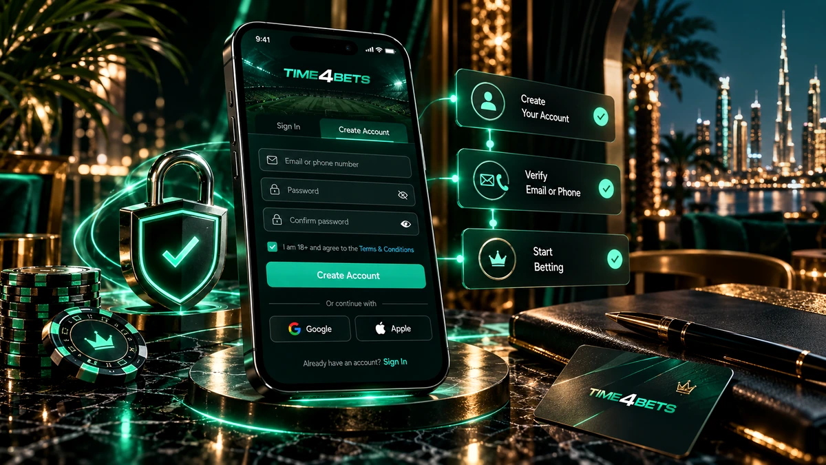 Time4Bets registration form and account setup on a device