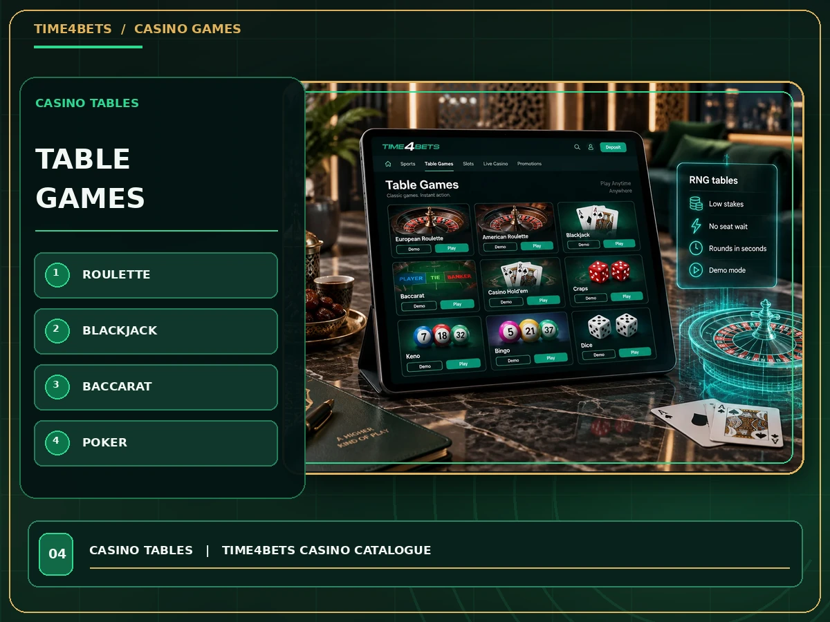 RNG casino table games roulette blackjack baccarat and poker