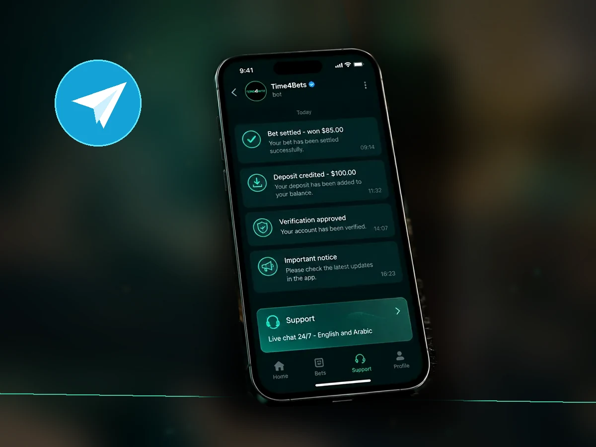 Time4Bets Telegram account notifications and customer support
