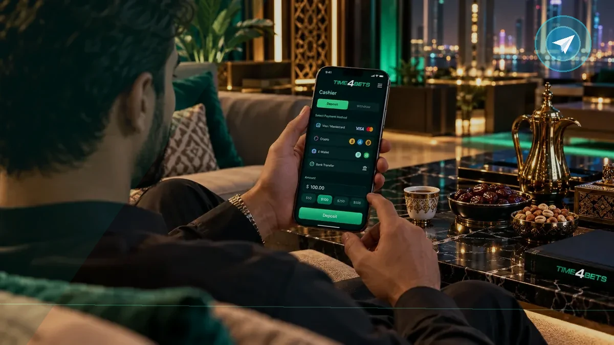 Mobile Time4Bets cashier with deposit options in Telegram