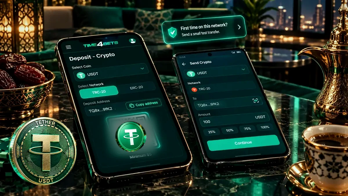 Tether USDT deposit through the Time4Bets cryptocurrency cashier