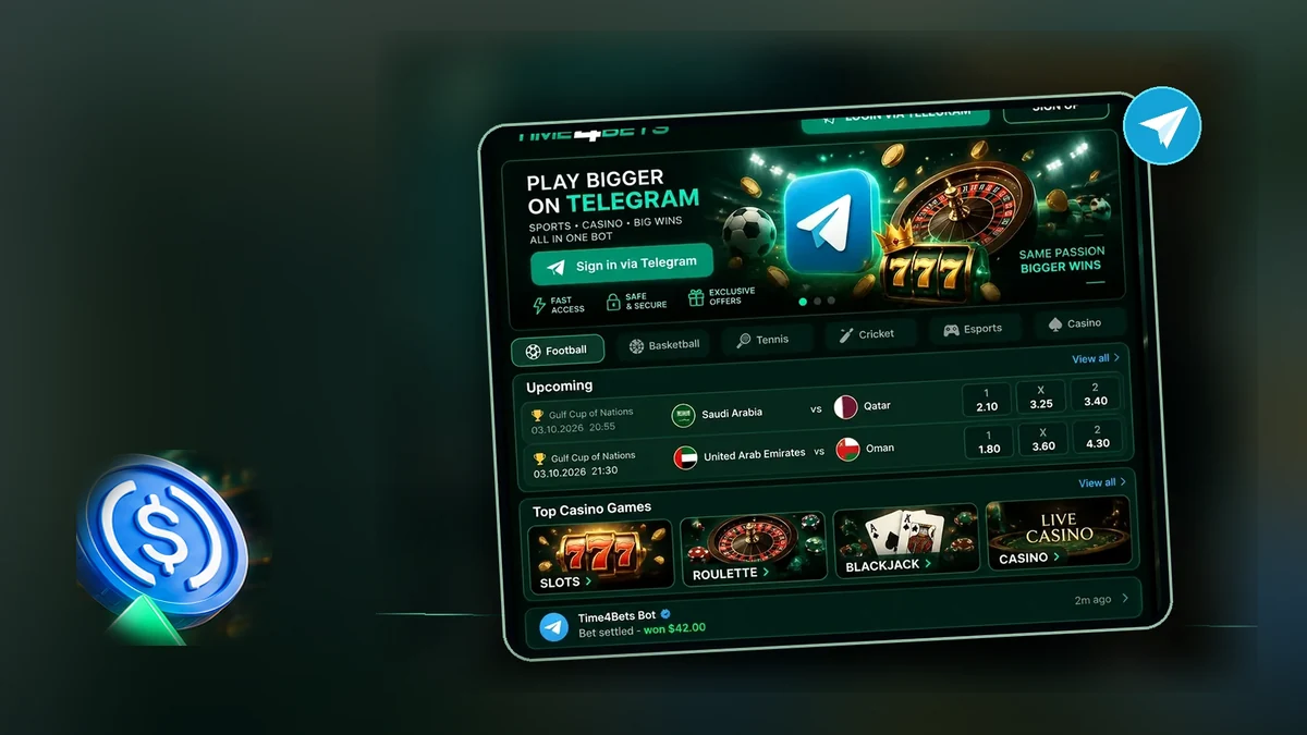 Time4Bets casino and sportsbook with a USDC funded balance