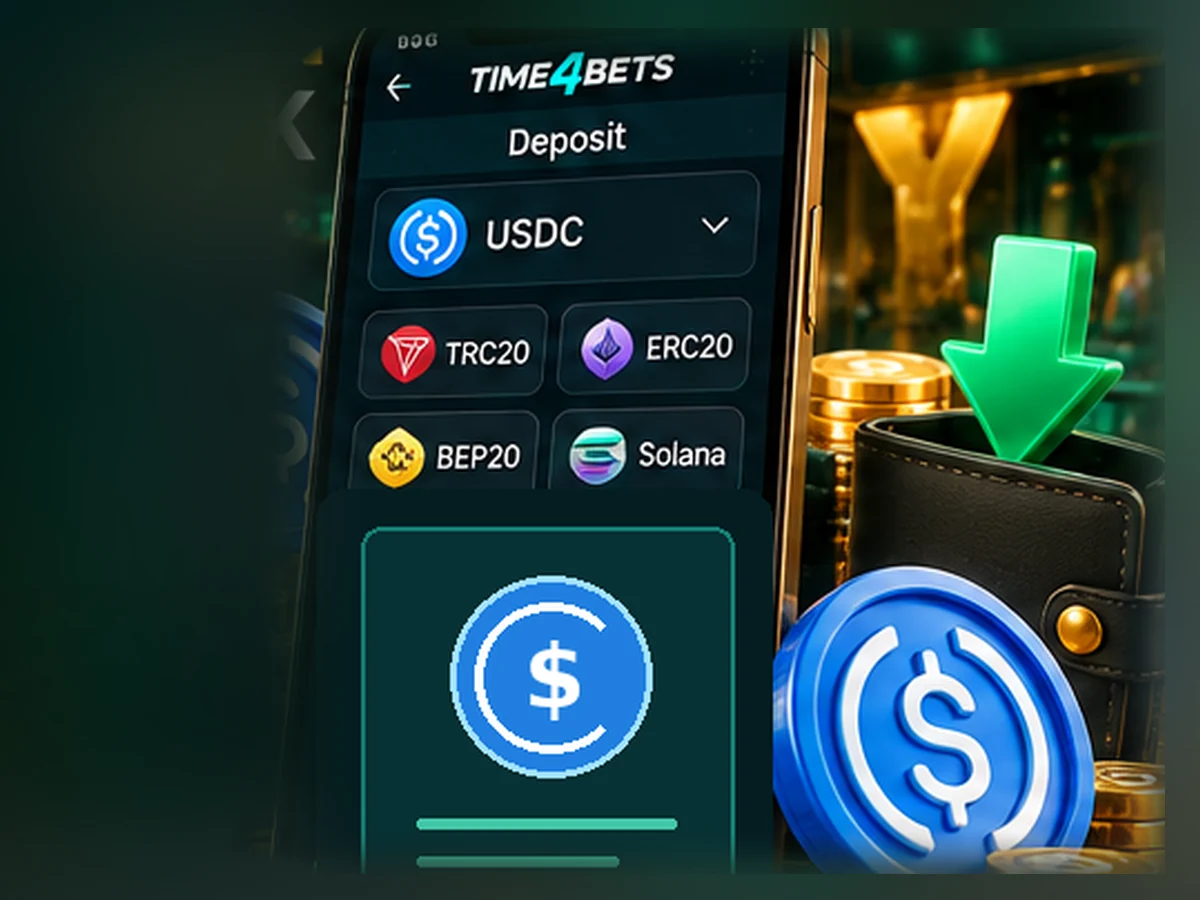 Time4Bets USDC deposit through a mobile crypto wallet