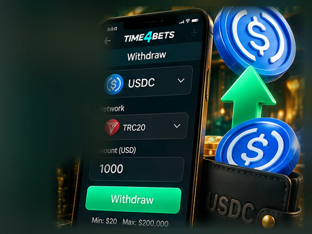 Time4Bets USD Coin withdrawal on a mobile cashier